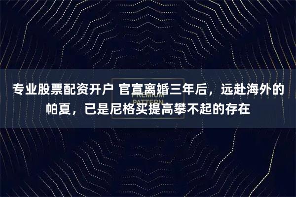 专业股票配资开户 官宣离婚三年后，远赴海外的帕夏，已是尼格买提高攀不起的存在